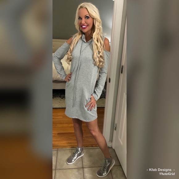 ❤️ LAST 1! Heather Gray French Terry Hoodie Dress! - Picture 3 of 8
